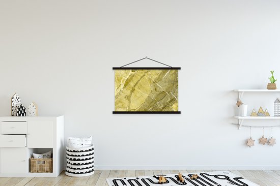 Posterhanger incl. Poster 90x60 cm - Schoolplaat - Geel - Wit - Keien - Graniet - Textielposter - Zwarte latten