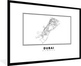 Fotolijst incl. Poster Zwart Wit- Dubai - Stadskaart - Zwart Wit - 120x80 cm - Posterlijst - Plattegrond