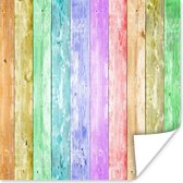 Poster Regenboog - Plank - Verf - 75x75 cm