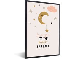 Fotolijst incl. Poster - Quotes - Love you to the moon and back - Spreuken - Kinderen - Kids - Baby - Meisjes - 20x30 cm - Posterlijst