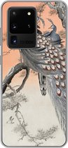 Geschikt voor Samsung Galaxy S20 Ultra hoesje - Pauwenveren - Pauw - Japans - Vintage - Siliconen Telefoonhoesje