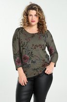 Paprika Dames T-Shirt aus warmem Material mit Blumen-Print - T-shirt - Maat 50
