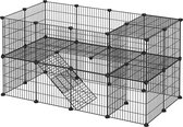 furnibella - cage, 36 assiettes, 2 niveaux, 143 x 71 x 73 cm, parc pour petits animaux et cochons d'inde, maillet en caoutchouc inclus, pour usage intérieur, réglable, montable individuellement, noir LPI02H