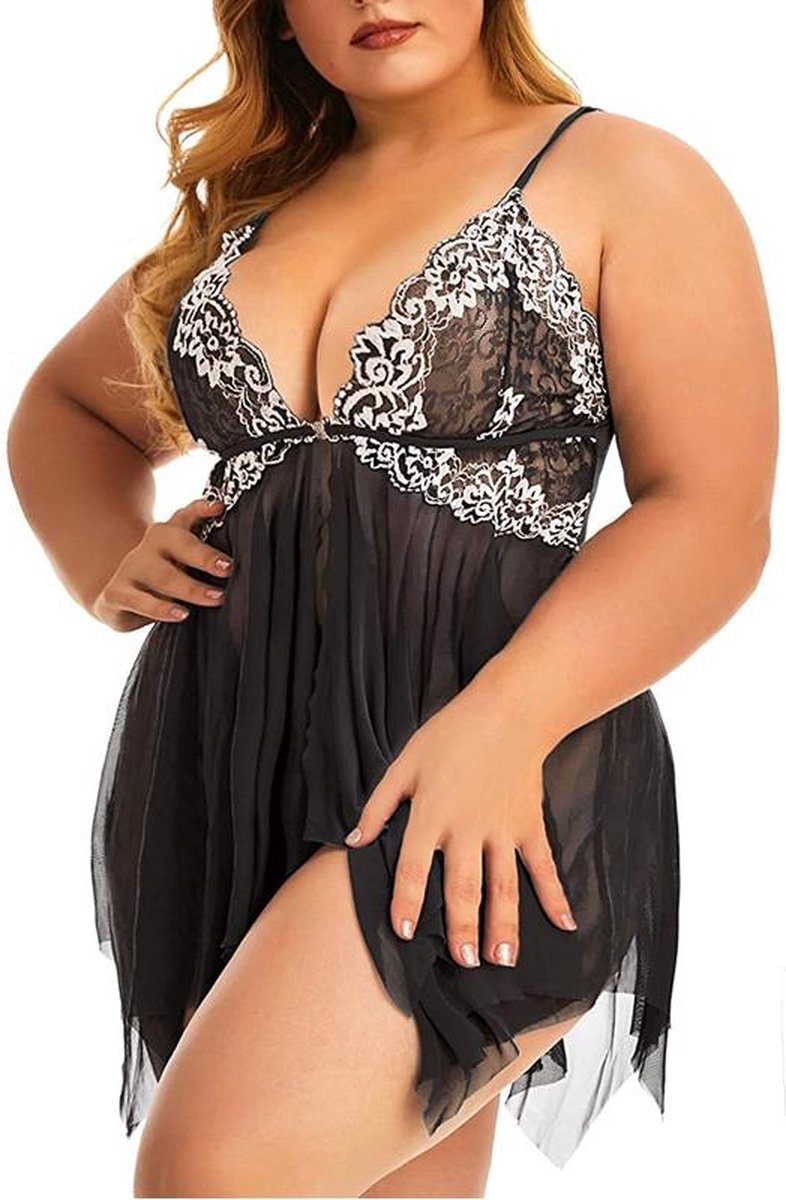 Goedkoopste Super Sexy nachtjurk string - babydoll jurk- babydoll nachtjapon van kant versierd met bloemetjes patroon-babydoll nachtjapon-- babydoll lingerie