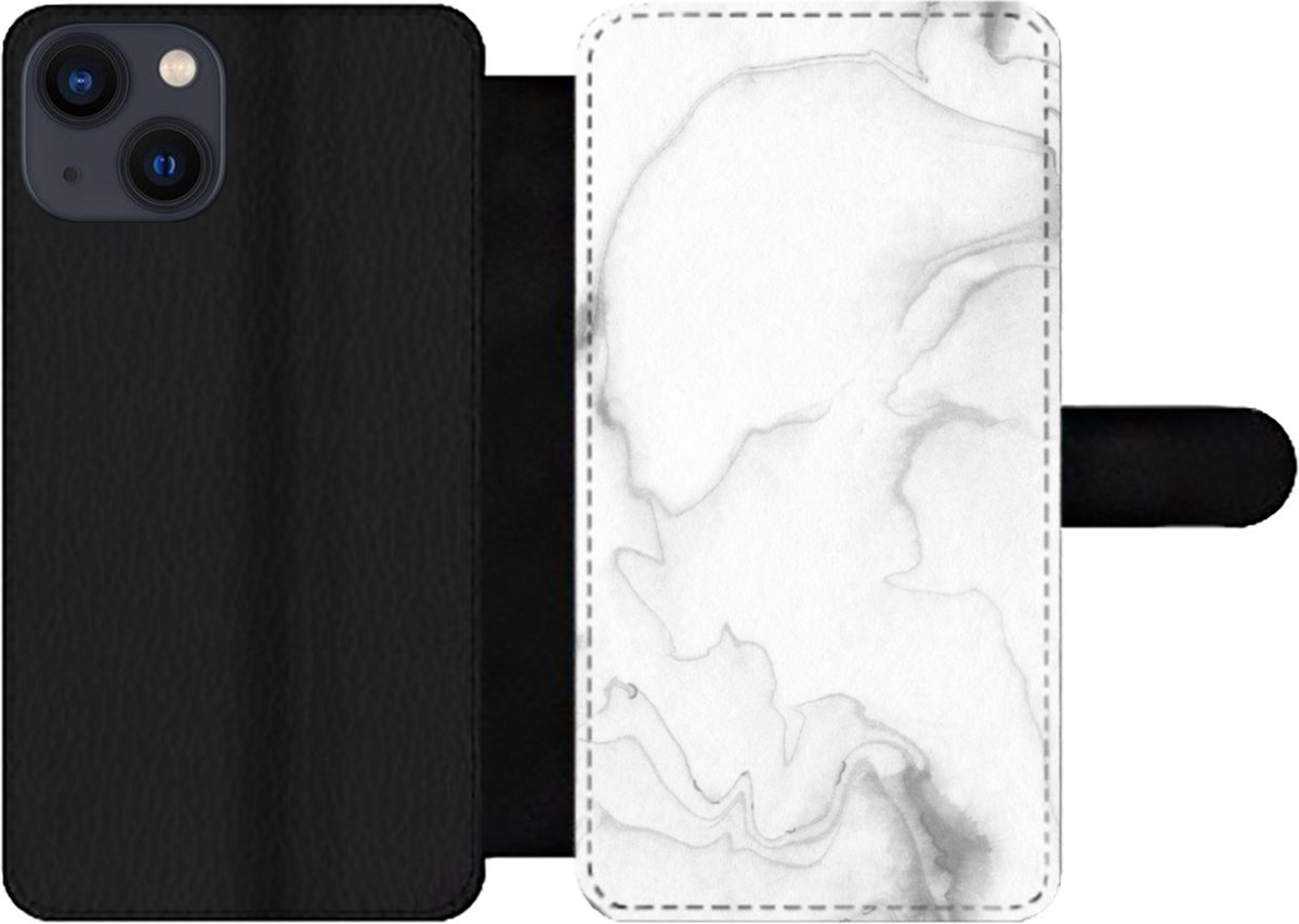 Telefoonhoesje Geschikt voor iPhone 13 telefoonhoesje - Marmer print - Wit - Lijn - Met vakjes - Wallet case met magneetsluiting