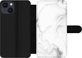 Étui pour téléphone iPhone 13 Bookcase - Marbre - Wit - Ligne - Avec compartiments - Étui portefeuille avec fermeture magnétique
