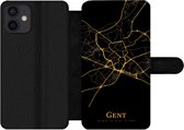 Bookcase Geschikt voor iPhone 12 Mini telefoonhoesje - Gent - Kaart - Goud - Met vakjes - Wallet case met magneetsluiting