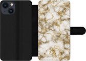 Étui pour téléphone iPhone 13 Bookcase - Marbre - Wit - Jaune - Avec compartiments - Étui portefeuille avec fermeture magnétique