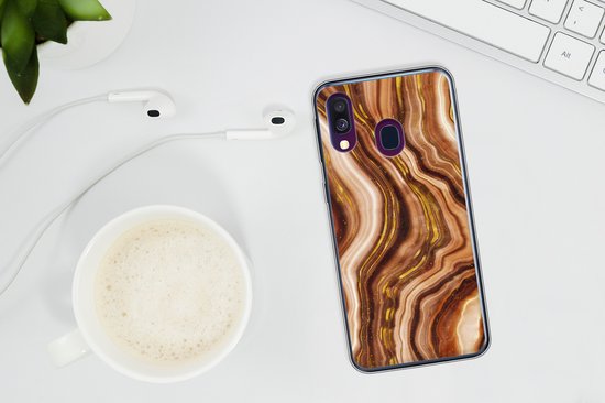 Coque Samsung Galaxy A40 - Marbre - Doré - Ligne - Coque de téléphone en Siliconen