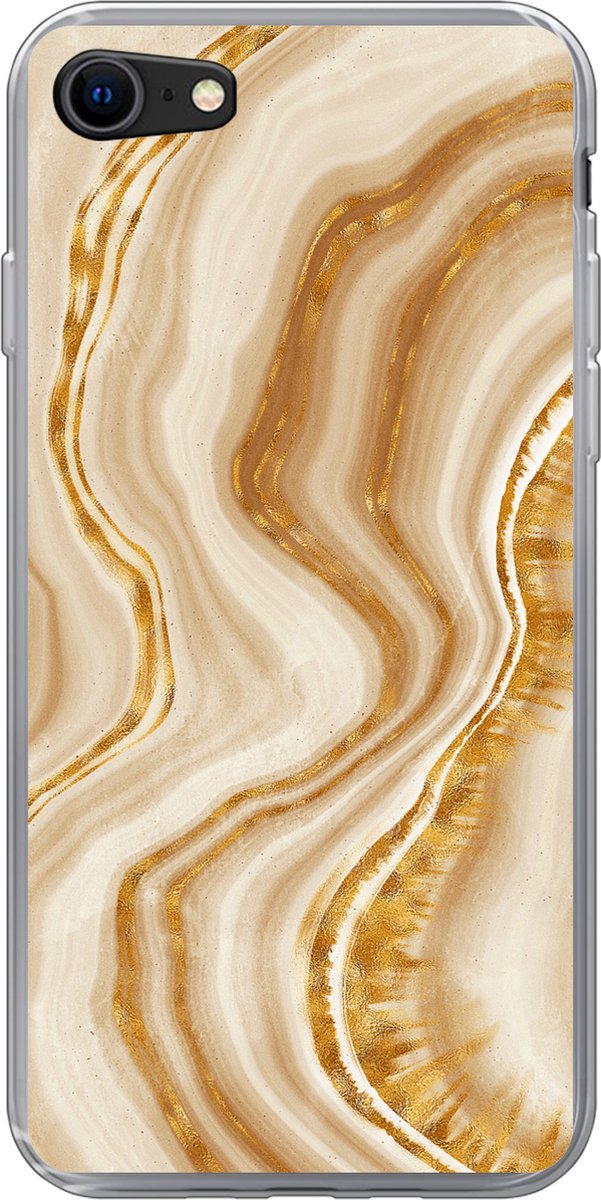 Telefoonhoesje Geschikt voor iPhone 8 hoesje - Marmer print - Beige - Patronen - Siliconen Telefoonhoesje Telefoonhoesje