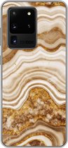 Geschikt voor Samsung Galaxy S20 Ultra hoesje - Marmer print - Goud - Kiezelstenen - Siliconen Telefoonhoesje
