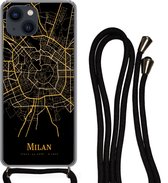 Telefoonkoord - Telefoonketting - Telefoonhoesje Geschikt voor iPhone 13 Mini - Milaan - Kaart - Goud - Siliconen - Crossbody - Telefoonhoesje met koord