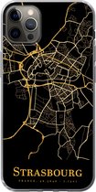 Geschikt voor iPhone 12 Pro Max hoesje - Strasbourg - Kaart - Goud - Siliconen Telefoonhoesje