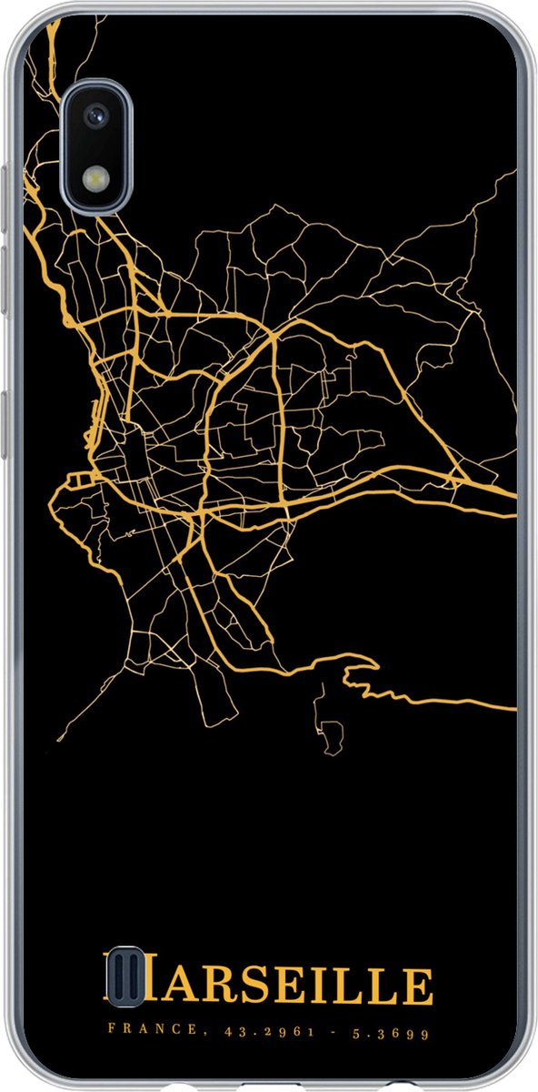 Telefoonhoesje Geschikt voor Samsung Galaxy A10 hoesje - Marseille - Kaart - Goud - Siliconen Telefoonhoesje Telefoonhoesje