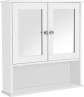 FURNIBELLA - Spiegelkast, badkamerkast, hangkast, spiegel met opbergruimte van hout, 56 x 58 x 13 cm (b x h x d) cm, wit LHC002