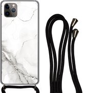 Coque avec cordon iPhone 11 Pro - Imprimé marbré - Wit - Motifs - Siliconen - Bandoulière - Coque arrière avec cordon - Coque pour téléphone avec cordon - Coque avec corde