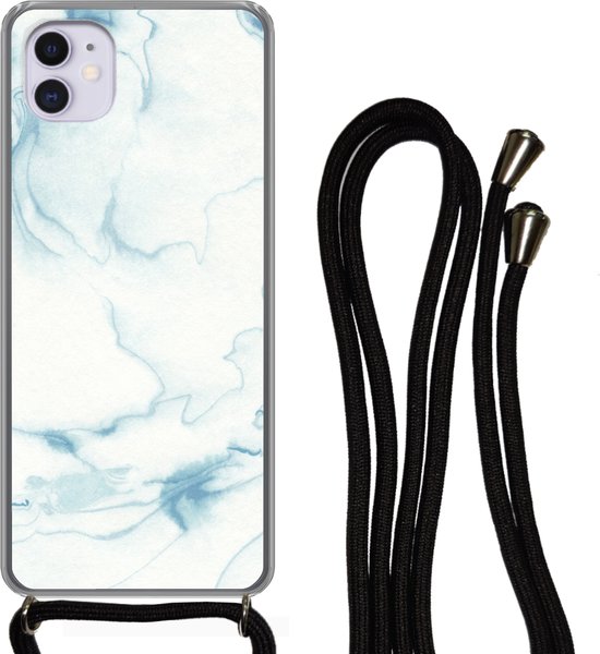 Telefoonkoord - Telefoonketting - Telefoonhoesje Geschikt voor iPhone 12 Mini - Marmer print - Wit - Patroon - Siliconen - Crossbody - Telefoonhoesje met koord Telefoonhoesje