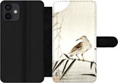 Bookcase pour téléphone iPhone 12 bibliothèque - Vogel - Animaux - Branche - Japonais - Vintage - Avec poches - Étui portefeuille avec fermeture magnétique