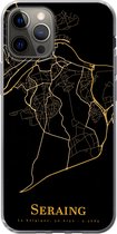 Geschikt voor iPhone 12 Pro hoesje - Seraing - Kaart - Goud - Siliconen Telefoonhoesje