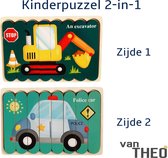 Houten Puzzel - Dubbelzijdige Kinderpuzzels - Set 2-in-1 - Montessori Speelgoed - Set Politie Auto en Kraan