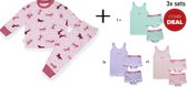 Frogs and Dogs - kinder - meisjes - COMBIDEAL - pyjama en 3x ondergoed sets - paarden - roze - full print - maat 140