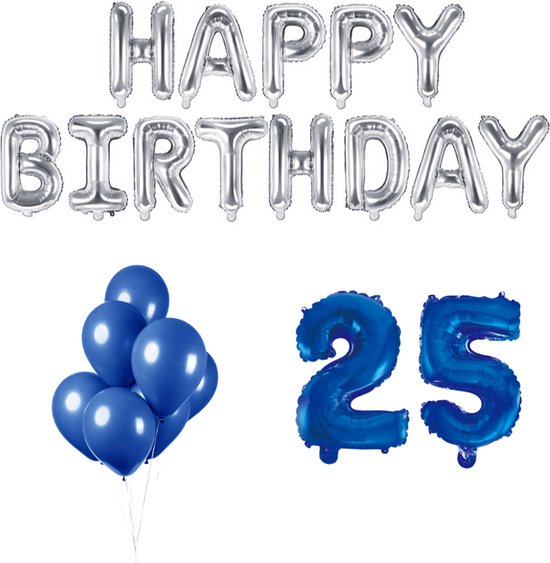25 jaar Verjaardag Versiering Ballon Pakket Blauw & Zilver | bol.com