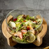 merkloos-XL saladeschaal- luxe serveerschaal-set-bamboe-saladeschaal met bamboehouder en serveerlepel