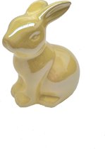 Cactula leuke gele paashaas konijntje met parelmour finish 15 cm