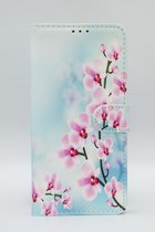 P.C.K. Hoesje/Boekhoesje/Bookcase lichtroze bloemen print geschikt voor Apple iPhone 13 MINI MET Glasfolie