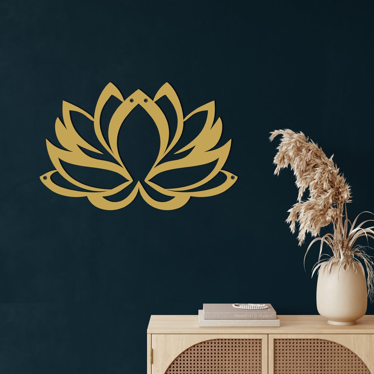 Wanddecoratie |Lotus decor | Metal - Wall Art | Muurdecoratie | Woonkamer |Gouden| 46x31cm