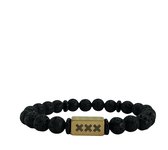 Handgemaakte Heren Armband met Lava Kralen en RVS Tussenstuk - Zwart - Op maat gemaakt - Amsterdam - XXX - Mokum - 020 - Kralen armband voor heren en dames - Natuursteen