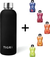 TIGR The Minimalist - Drinkfles - Thermosfles - RVS - 500ml - Zwart/Zilver - Met 5 Fruitsmaakjes