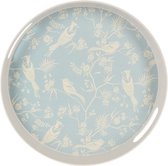 Excellent Houseware retro dienblad rond, blauw met vogel, 31 x 31 x 4,5 cm