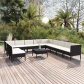 12-delige Loungeset met kussens poly rattan zwart