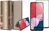 Samsung Galaxy A13 4G Hoesje - Book Case Spiegel Wallet Cover Hoes Goud - Full Tempered Glass Screenprotector