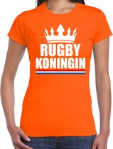 Oranje rugby koningin shirt met kroon dames - Sport / hobby kleding XS