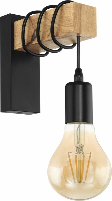 EGLO Townshend Wandlamp - E27 - 21,5 cm - Hout - Zwart/Bruin - FSC Hout