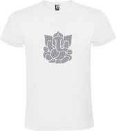 Wit  T shirt met  print van de "heilige Olifant Ganesha " print Zilver size M