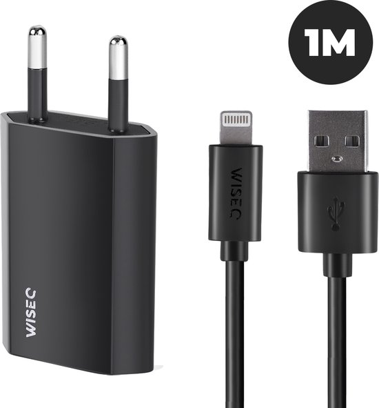 WISEQ iPhone Oplader + USB naar Apple Lightning Kabel - 1METER - Zwart