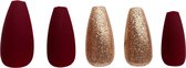 Nailsupplier 'Velvet Ruby' | Bordeaux rode feestelijke nepnagels met gouden glitters | Plaknagels | Kunstnagels met lijm | Press on nails