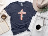 Lykke He Lives T-shirt |Jezus | Pasen | Katoen | Heather Midnight Navy | Maat XL