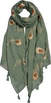 Juleeze Sjaal Dames Print 70*180 cm Groen Synthetisch Veren Shawl Dames Sjaal
