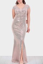 HASVEL-Maxi jurk Dames -Misty rose Jurk met pailletten- Maat XS-Galajurk-Avondjurk- HASVEL-Maxi Dress Women -Powder Sequin Dress - Size XS-Prom Dress-Evening Dress