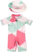 Ducksday  Zwemset - UV zwempak+ UV zonnehoedje  voor baby en peuter - UPF50+ - unisex - Renee - 2 jaar – Promo – Onepiece – Sneldrogend – Mint - Roze