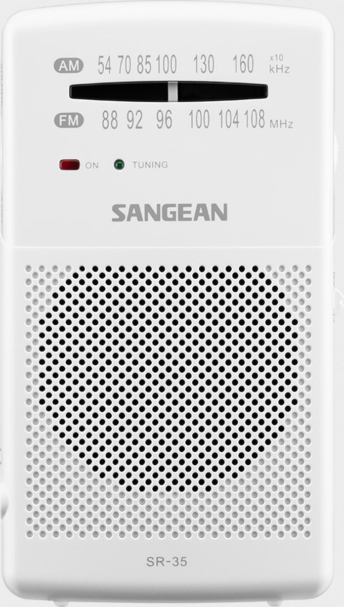 Sangean Pocket 100 - SR-35 - Zakradio met AM/FM op batterijen - Met luidspreker - Wit