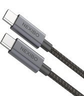 Câble Nexibo USB-C vers USB-C 100W 5A - USB 3.0 - Chargeur rapide - Chargeur - Câble de charge - Convient pour Macbook, iPad Pro/ Air, Samsung Galaxy/Note - Nylon tressé - 1 mètre