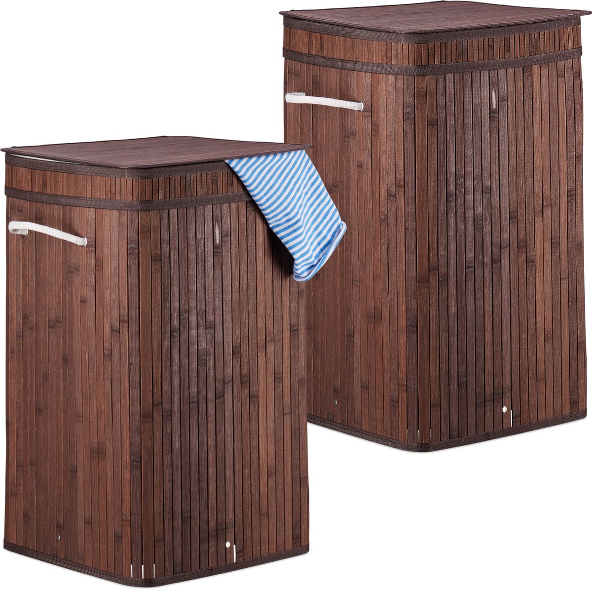 Goedkoopste 2x wasmand bamboe - wasbox opvouwbaar - 70L - vierkant - 63x36x36 cm - bruin
