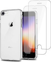 Hoesje geschikt voor iPhone SE 2022 + 2x Screenprotector – Tempered Glass - Extreme TPU Case Transparant