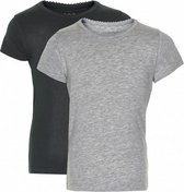 T-shirt meisjes katoen zwart/grijs 2 stuks maat 122