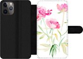 Bookcase pour iPhone 11 Pro Bookcase - Fleurs - Aquarelle - Rose - Avec poches - Étui portefeuille avec fermeture magnétique